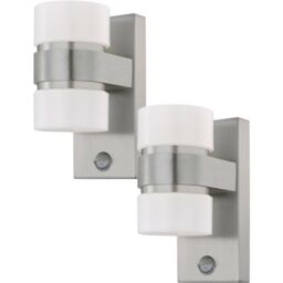 Loops 2 PACK IP44 Outdoor Wall Light & PIR Sensor Stainless Steel & Silver 6W LED in Metallics