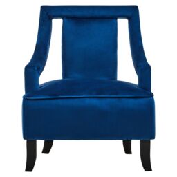 Orsina Black Velvet Accent Chair, Plush Black Velvet Upholstery with Inward-Curving Arms, Wooden-Leg Lounge Chair in Blue - thumbnail 2