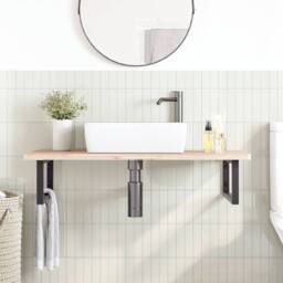 Berkfield Home Basin Shelf Wall Mounted Steel & Solid Wood Beech in Brown - thumbnail 3