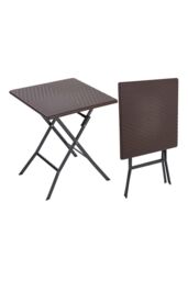 Living and Home Square Rattan Folding Outdoor Bistro Table Garden Dining Table in Brown - thumbnail 2