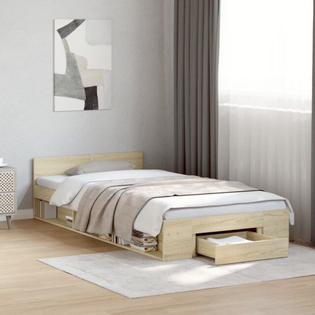 Berkfield Home Bed Frame with Drawer without Mattress Sonoma Oak 75x190 cm Small Single in Brown - image 1