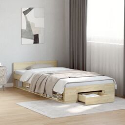 Berkfield Home Bed Frame with Drawer without Mattress Sonoma Oak 75x190 cm Small Single in Brown - thumbnail 1