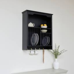Melody Maison Black Wall Mounted Plate Rack With Gold Hooks - thumbnail 6