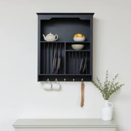 Melody Maison Black Wall Mounted Plate Rack With Gold Hooks - thumbnail 2
