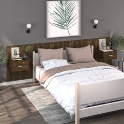 Berkfield Home Suitable Wall-mounted Bedside Cabinets 2 pcs Smoked Oak in Brown - thumbnail 2