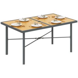 OUTSUNNY Garden Table for 6, Outdoor Dining Table with 5cm Umbrella Hole in Natural - thumbnail 2