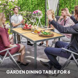 OUTSUNNY Garden Table for 6, Outdoor Dining Table with 5cm Umbrella Hole in Natural - thumbnail 6