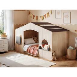 Flair Frankie Wooden House Bed in Brown - Size: Single - thumbnail 1