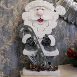Shatchi 52cm Santa Christmas Tabletop Figures Window Holiday Home Xmas Glitter Foam Showpiece Decorations in Silver - thumbnail 4