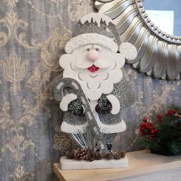 Shatchi 52cm Santa Christmas Tabletop Figures Window Holiday Home Xmas Glitter Foam Showpiece Decorations in Silver - thumbnail 3