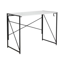 Home Source Folding Compact Desk Storage Hook Wood Metal Office Computer Table in White - thumbnail 8