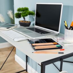 Home Source Folding Compact Desk Storage Hook Wood Metal Office Computer Table in White - thumbnail 6