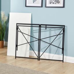 Home Source Folding Compact Desk Storage Hook Wood Metal Office Computer Table in White - thumbnail 7