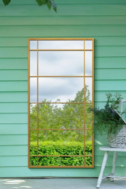 MirrorOutlet Gold Metal Framed Window Wall or Leaner Garden Mirror (160CM X 80CM) - Size: 1 Pack - image 1