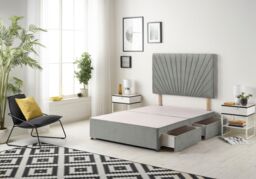 Somnior Platinum Divan Bed Base With 2 Drawers & Upholstered Headboard Linen Fabric in Silver - Size: Single - thumbnail 1