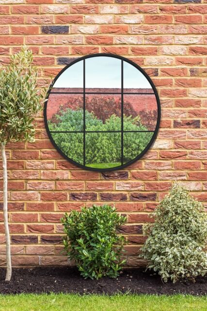 "MirrorOutlet Black Metal Frame Round Window Garden Wall Mirror 31""x31"" 80x80CM - Size: 1 Pack" - image 1