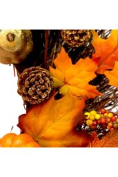 H&O Direct 45cm Maple Leaf Pumpkin Berry Rattan Wreath Door Hanging with 2m Copper Wire Light in Orange - thumbnail 5