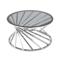 Comfy Living Ltd Round Geometric Design Metal Coffee Table With Tinted Glass Tempered Top in Silver - Size: 1 Pack - thumbnail 4