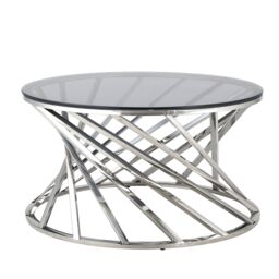 Comfy Living Ltd Round Geometric Design Metal Coffee Table With Tinted Glass Tempered Top in Silver - Size: 1 Pack - thumbnail 3