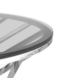 Comfy Living Ltd Round Geometric Design Metal Coffee Table With Tinted Glass Tempered Top in Silver - Size: 1 Pack - thumbnail 5