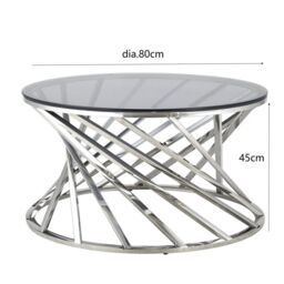 Comfy Living Ltd Round Geometric Design Metal Coffee Table With Tinted Glass Tempered Top in Silver - Size: 1 Pack - thumbnail 2