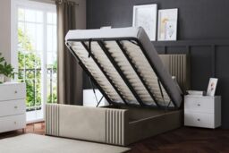 DS Living Elara Winged Beige Panel Ottoman Bed with Headboard - Size: King - thumbnail 4