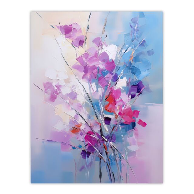 "Artery8 Wall Art Print Abstract Wildflower Bouquet Painting Purple Blue Pink Floral Art Poster - Size: W18"" x H24""" - image 1