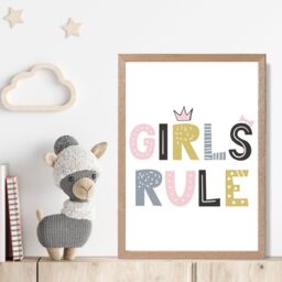 ARTZE Cute Girls Rule Scandi Quote Framed Print SIZE: A2 with Oak Frame in Pink - thumbnail 2