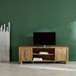 sweeek Exotic Wood Effect Tv Unit With 2 Reversible Doors 155cm in Brown - thumbnail 1