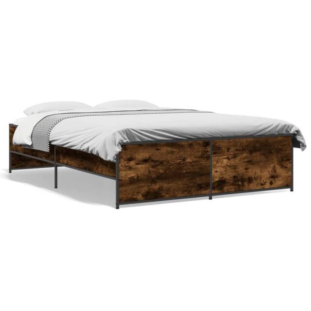 Berkfield Home Bed Frame without Mattress Smoked Oak 135x190 cm Double in Brown - image 1