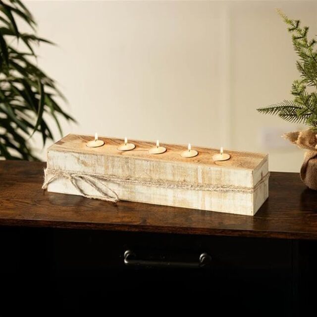 Marco Paul 5 Tealight Wooden Candle Holder Table Centrepiece in Light Oak - image 1