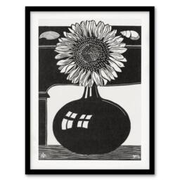 Artery8 Samuel J De Mesquita Framed Wall Art Stylised Sunflower in a Vase in Black - Size: A4 - thumbnail 1