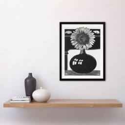Artery8 Samuel J De Mesquita Framed Wall Art Stylised Sunflower in a Vase in Black - Size: A4 - thumbnail 2