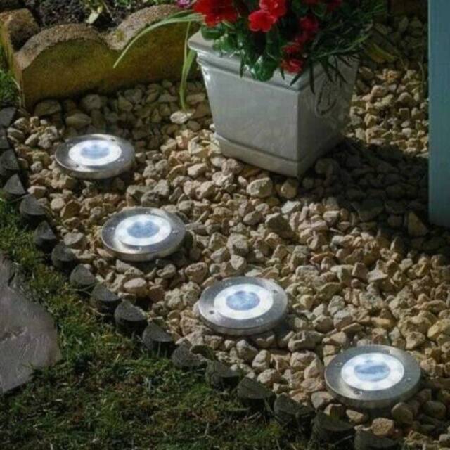 Marco Paul 4pc Solar Deck Spot Lights in Metallic Silver - image 1