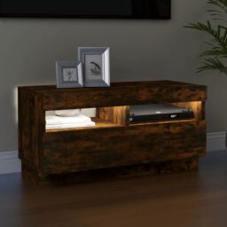 Berkfield Home TV Cabinet with LED Lights Smoked Oak 80x35x40 cm in Brown - Size: 80 x 35 x 40 cm - thumbnail 5