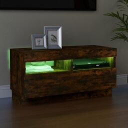Berkfield Home TV Cabinet with LED Lights Smoked Oak 80x35x40 cm in Brown - Size: 80 x 35 x 40 cm - thumbnail 4
