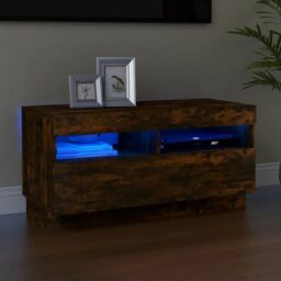 Berkfield Home TV Cabinet with LED Lights Smoked Oak 80x35x40 cm in Brown - Size: 80 x 35 x 40 cm - thumbnail 1