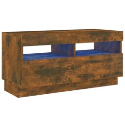 Berkfield Home TV Cabinet with LED Lights Smoked Oak 80x35x40 cm in Brown - Size: 80 x 35 x 40 cm - thumbnail 2