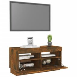 Berkfield Home TV Cabinet with LED Lights Smoked Oak 80x35x40 cm in Brown - Size: 80 x 35 x 40 cm - thumbnail 6