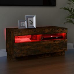 Berkfield Home TV Cabinet with LED Lights Smoked Oak 80x35x40 cm in Brown - Size: 80 x 35 x 40 cm - thumbnail 3