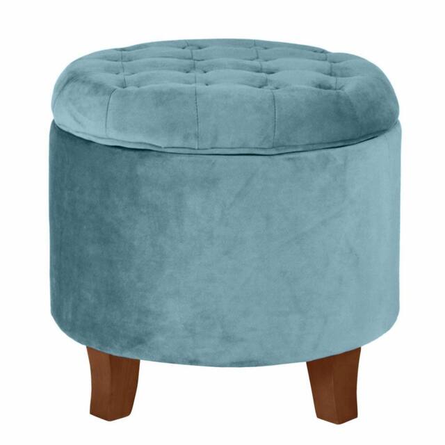 Luxury Living Cambridge Tufted Round Storage Ottoman Footstool in Teal - image 1