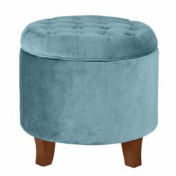 Luxury Living Cambridge Tufted Round Storage Ottoman Footstool in Teal - thumbnail 1