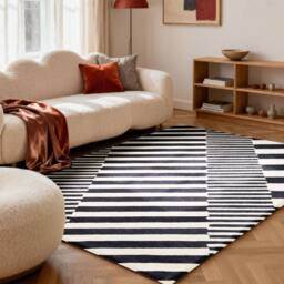 THE RUGS Ted Baker Flux Wool Handwoven Black White Geometric Rug - Size: 120 cm x 180 cm - thumbnail 3