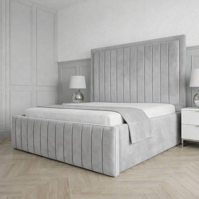 Living Comfort Bedz Sovereign Plush Velvet Upholstered Bed Slatted Base - 48Inch Headboard in Silver - Size: Single - image 1