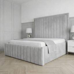 Living Comfort Bedz Sovereign Plush Velvet Upholstered Bed Slatted Base - 48Inch Headboard in Silver - Size: Single