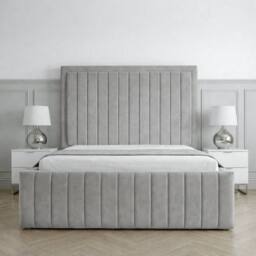 Living Comfort Bedz Sovereign Plush Velvet Upholstered Bed Slatted Base - 48Inch Headboard in Silver - Size: Single - thumbnail 2