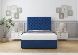 "Sloomy Mayfair Plush Divan Bed Base 2 Drawers Same Side - 26"" Headboard in Blue - Size: King" - thumbnail 2