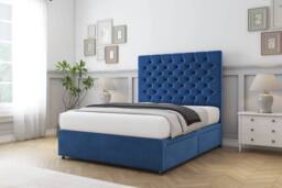 "Sloomy Mayfair Plush Divan Bed Base 2 Drawers Same Side - 26"" Headboard in Blue - Size: King" - thumbnail 3