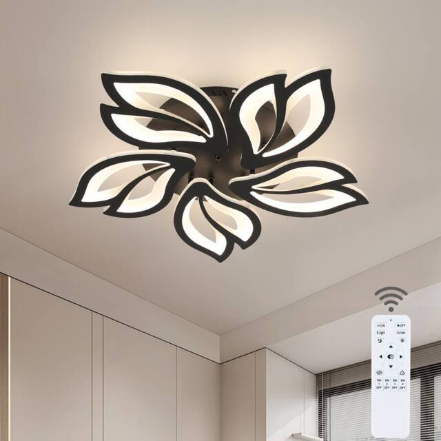 Goeco Modern LED Ceiling Light, Dimmable, Creative Flower Design Chandelier in Black - image 1