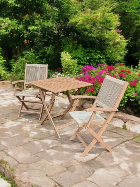 Royalcraft LONDON 70cm Square Folding Bistro Set with 2 London Rope Folding Armchairs in Natural - image 1